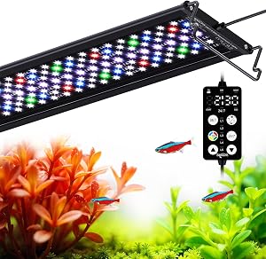 SEAOURA LED Aquarium Light, 24/7 Custom Timer, Power-Off Memory,7-Row LED 12-18in Full Spec