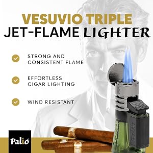 Palió Vesuvio Triple Jet Flame Torch Lighter, Apex Flame for Precision Lighting and Touch-