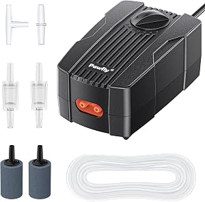 Pawfly Aquarium Air Pump Oxygen Pump for 10-200 Gallon Fish Tanks Buckets Dual Outlet Adjus